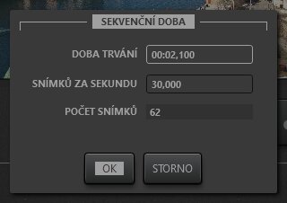 Dialogové okno pro úpravu doby trvání sekvence
