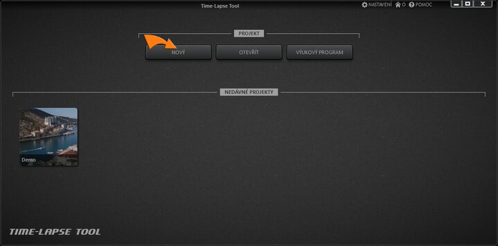 Vytvoření nového časosběrného videoprojektu.