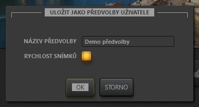 Time-Lapse Tool Dialog uložení předvolby efektu