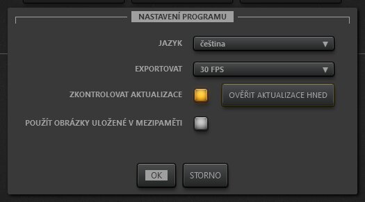 Time-Lapse Tool Dialog nastavení programu