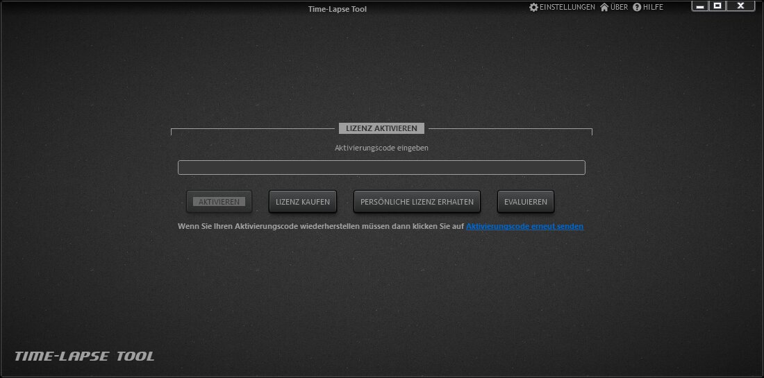 Time-Lapse Tool Aktivierungsbildschirm