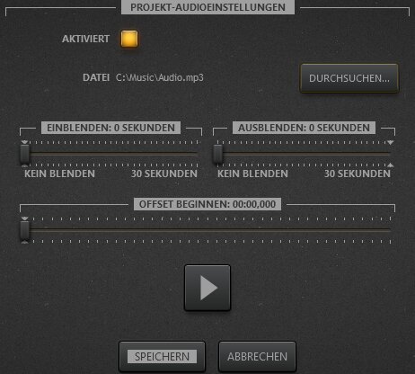 Audioeinstellungen für Time-Lapse Tool