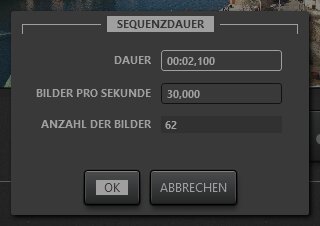 Timelapse-Sequenzdauer Bearbeitungsdialog