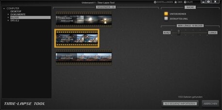 Bilder in Time-Lapse Videoprojekt importieren.