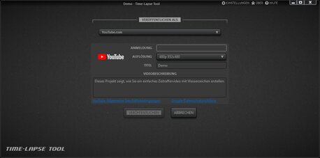 Time-Lapse Tool Veröffentlichen-Bildschirm