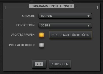 Time-Lapse Tool Dialog Programmeinstellungen