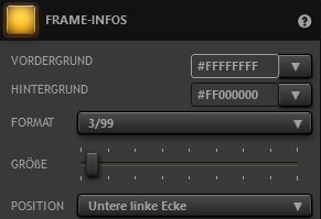 Time-Lapse Tool Frame Info-Effekteinstellungen