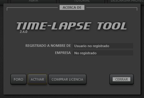 Ventana de información de Time-Lapse Tool.