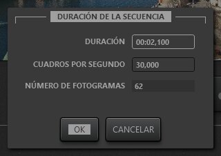 Cuadro de diálogo de edición de duración de secuencia de Lapso de Tiempo