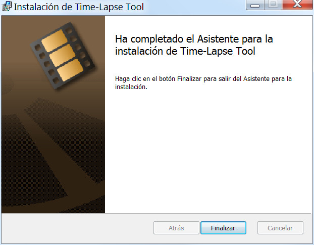 Asistente de instalación mostrando el progreso en la instalación de Time-Lapse Tool