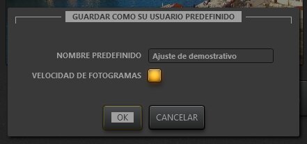 Dialogo de Guardado de Ajustes preestablecidos de Time-Lapse Tool