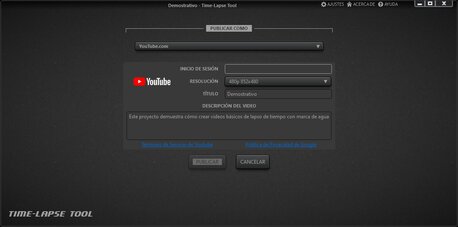 Vista de publicación de video Time-Lapse Tool