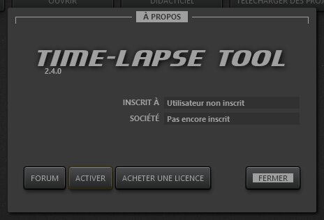 Fenêtre à propos de Time-Lapse Tool.
