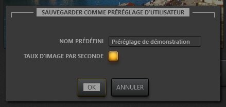 Boîte de dialogue des effets prédéfinis sauvegardés Time-Lapse Tool
