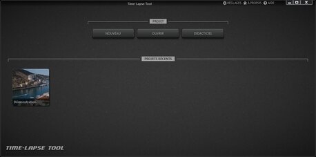Vue d'accueil Time-Lapse Tool