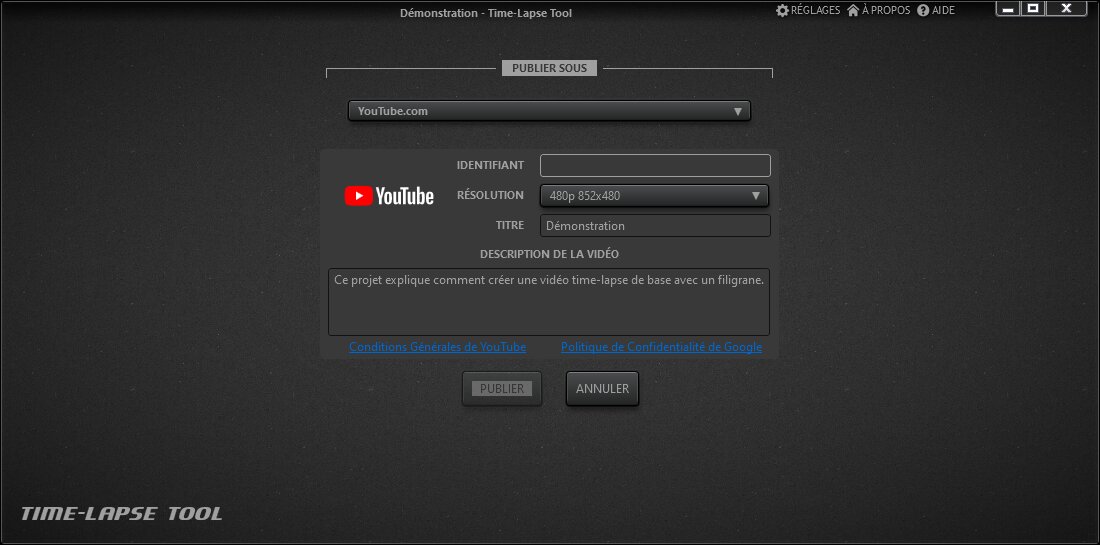 Affichage de la publication de la vidéo Time-Lapse Tool