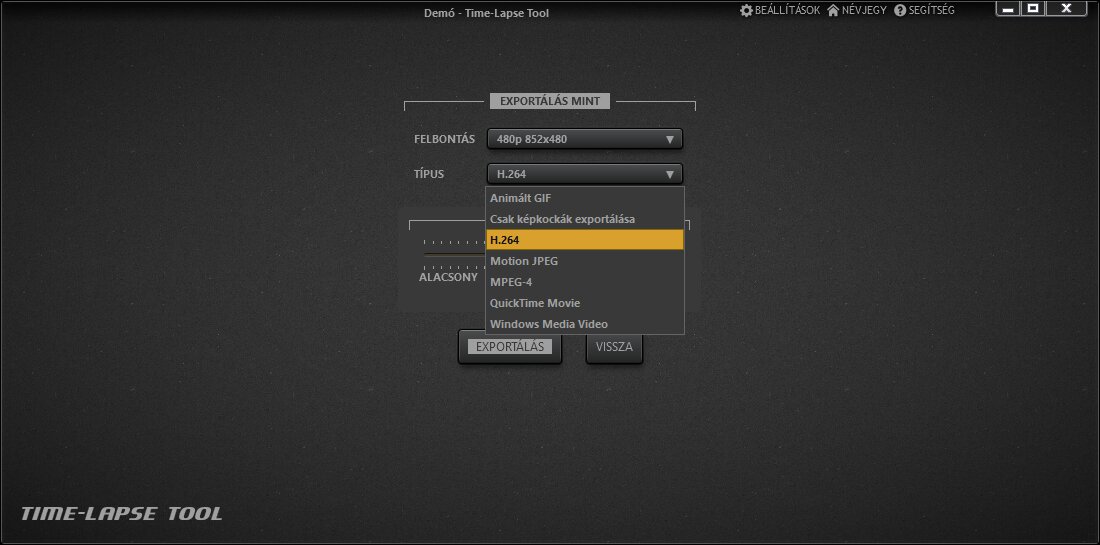 Time‑lapse videófájl generálása