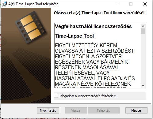 Time-Lapse Tool telepítő varázsló üdvözlőképernyője