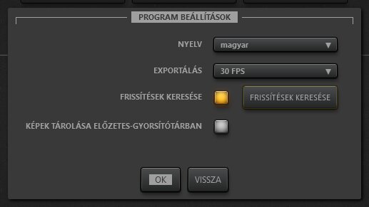 Time-Lapse Tool program beállítási képernyője