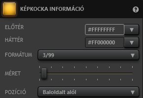 Time-Lapse Tool képkocka információ effektus beállításai