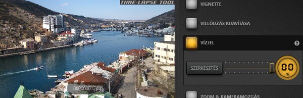 Time-Lapse Tool nem átlátszó vízjel effektus beállításai