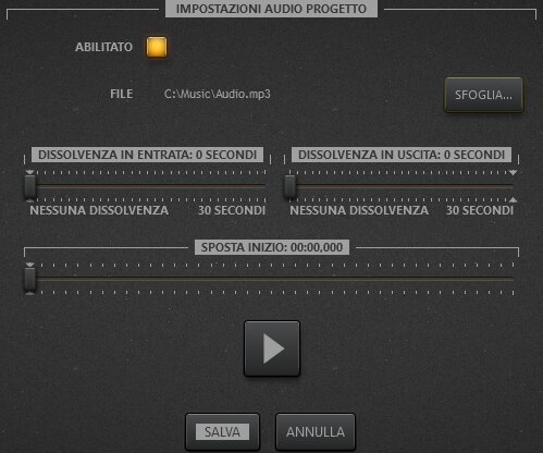Impostazioni traccia audio per Time-Lapse Tool