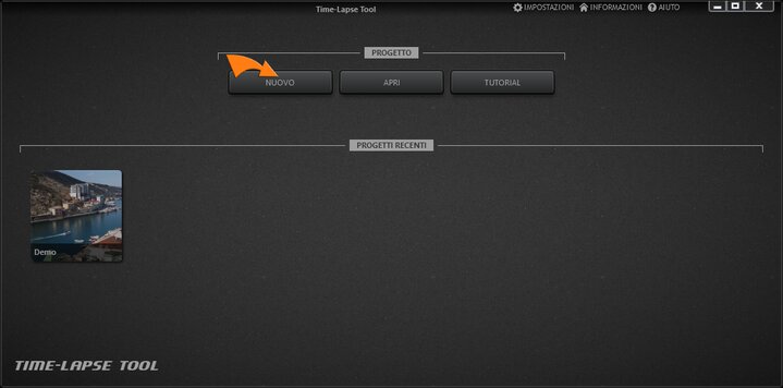 Creare un nuovo progetto video time-lapse.