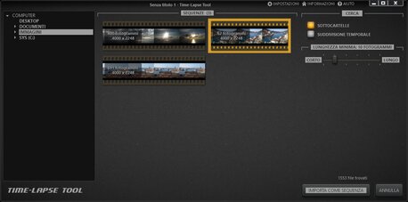 Importare immagini nel progetto video time-lapse.