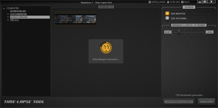 Time-Lapse Tool is afbeeldingen laden in afbeeldingenweergave importeren