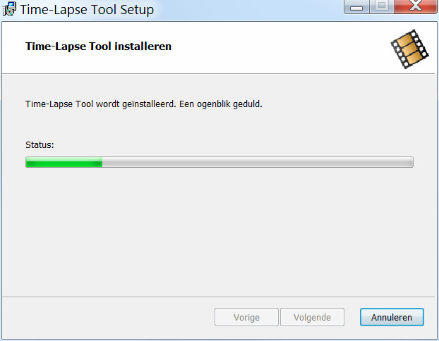 Time-Lapse Tool voortgangsscherm installatiewizard