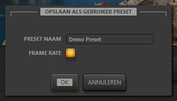 Time-Lapse Tool Dialoogvenster Effect-preset opslaan