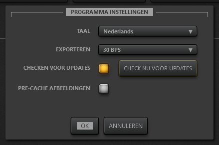 Time-Lapse Tool Dialoogvenster Programma-instellingen