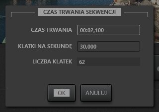 Okno edycji czasu trwania sekwencji poklatkowej