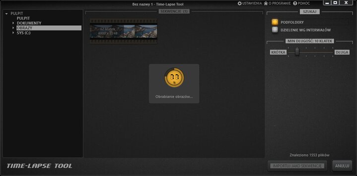 Time-Lapse Tool wczytuje obrazy do podglądu importowanych obrazów