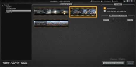 Importuj obrazy do projektu filmu poklatkowego Time-Lapse Tool.