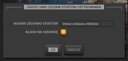 Okno zapisu zestawów efektów Time-Lapse Tool