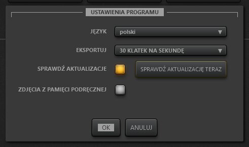 Okno dialogowe ustawień programu Time-Lapse Tool