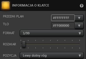 Ustawienia efektu informacji o klatce Time-Lapse Tool 