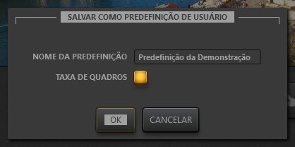 Caixa de Diálogo para Salvar uma Predefinição de Efeito do Time-Lapse Tool