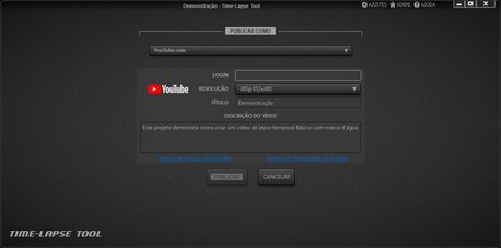 Tela de Publicar Vídeo do Time-Lapse Tool