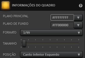 Configurações do Efeito de Informações do Quadro do Time-Lapse Tool Configurações do Efeito de Informações do Quadro do Time-Lapse Tool