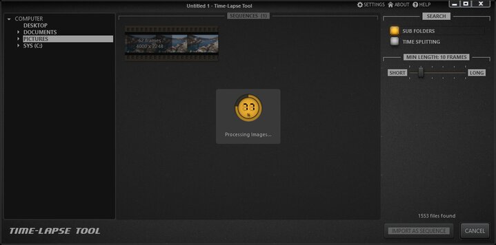 Time-Lapse Tool Is Loading Images Into Import Images View