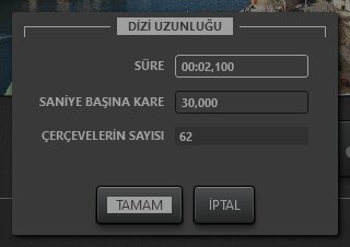 Timelapse dizisi uzunluğu düzenleme iletişim kutusu