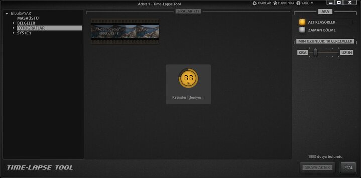 Time-Lapse Tool, Resimleri, İçe Aktarma Resimleri Görünümüne Yüklüyor