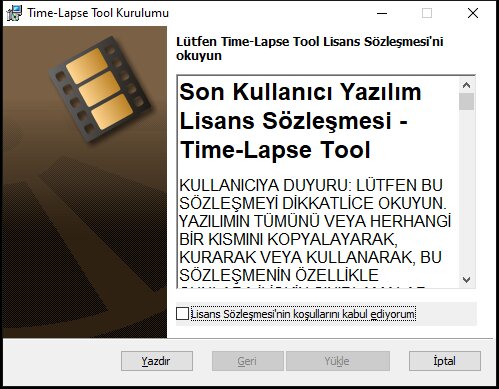 Time-Lapse Tool yükleme sihirbazı karşılama ekranı