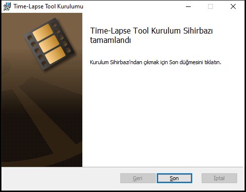 Time-Lapse Tool kurulumunun tamamlandığını gösteren kurulum sihirbazı